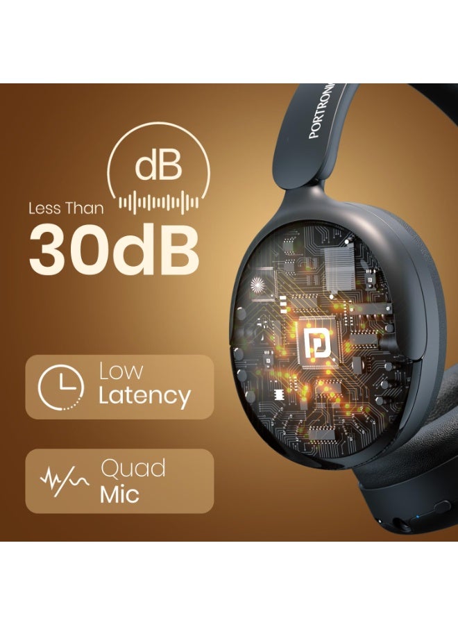 Portronics Muffs M2 Bluetooth Headphones On Ear with Upto 40 Hrs Playtime, 40mm Dynamic Drivers, AUX 3.5mm, Powerful Bass, Laptop & PC Support, Type C Charging Port, Foldable Design(Black) - Image 5